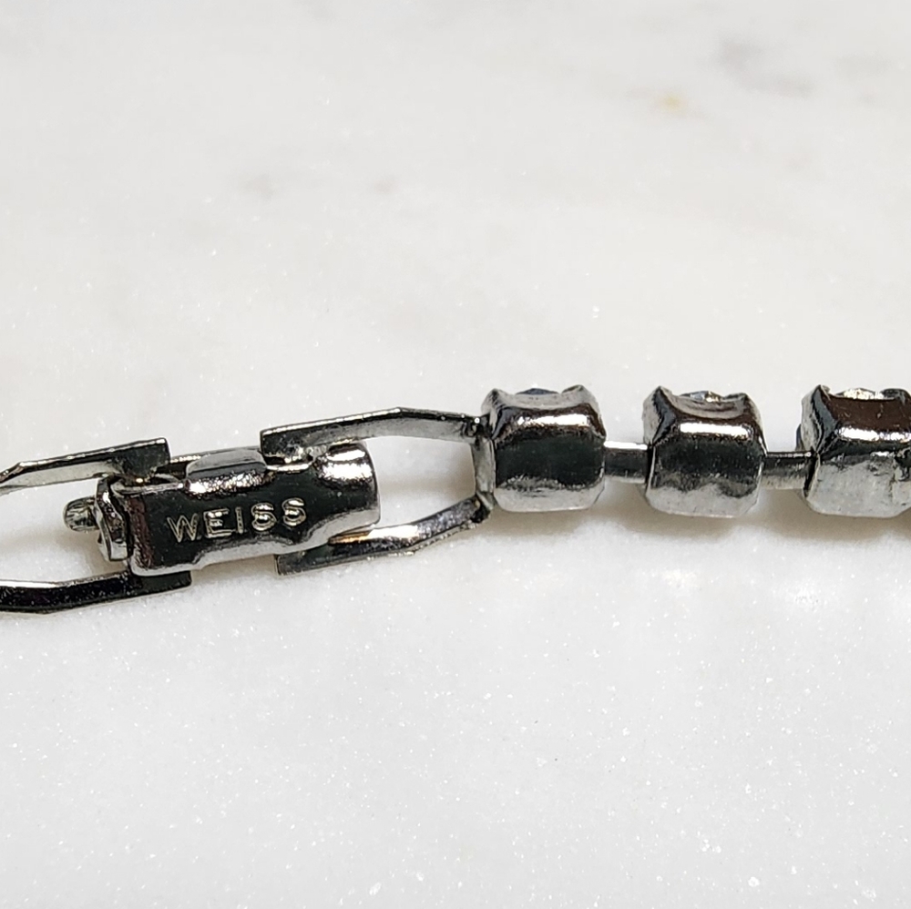 Vintage Weiss Two-tone Blue Rhinestone Bracelet Silver-Tone Mid-century 50s–60s - Picture 7 of 17